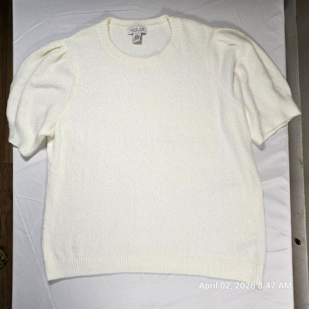 Rachel Zoe Cream Fuzzy Knit Sweater 2X Puff Sleeve Soft Cozy Plus Size